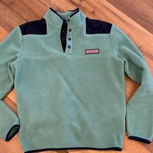 Vineyard Vines Mint Green Fleece Pullover with Navy Accents